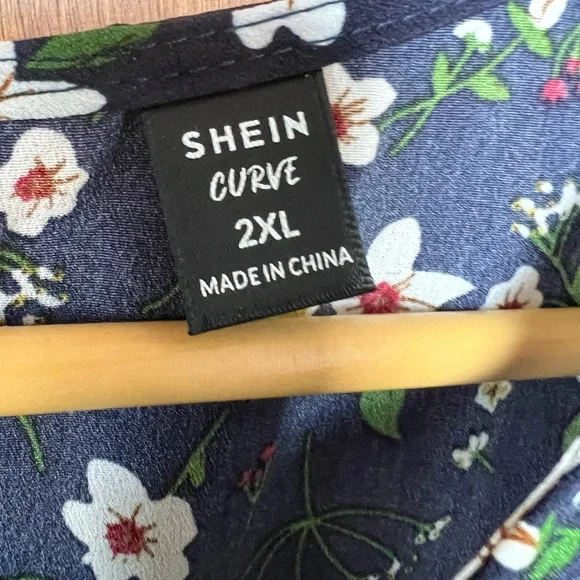 *Sold NWOT SHEIN Navy Blue Ruffled Tiered Floral Maxi Sundress Bishop Sleeve 2XL - Picture 8 of 12